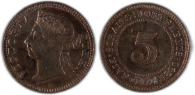 Straits Settlements 5 Cents 1890 H Silver