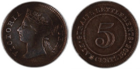 Straits Settlements 5 Cents 1895 Silver