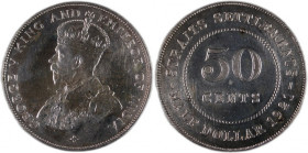 Straits Settlements 50 Cents 1921 Silver