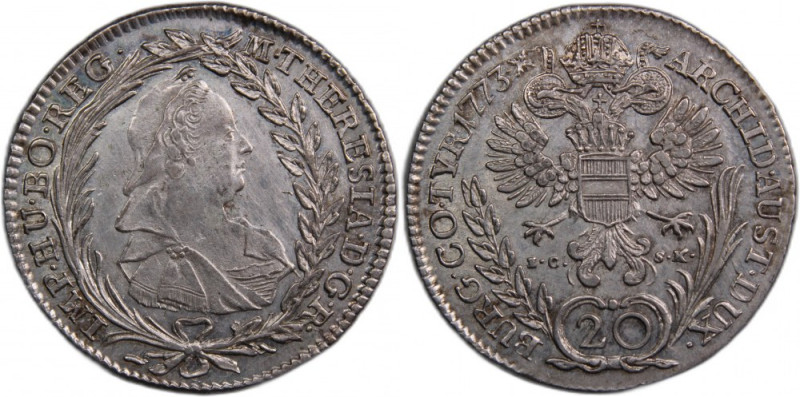 Austria 20 Kreuzers 1773 IC-SK Silver KM#1999 6.64 Gm Maria Teresia Vienna Mint ...