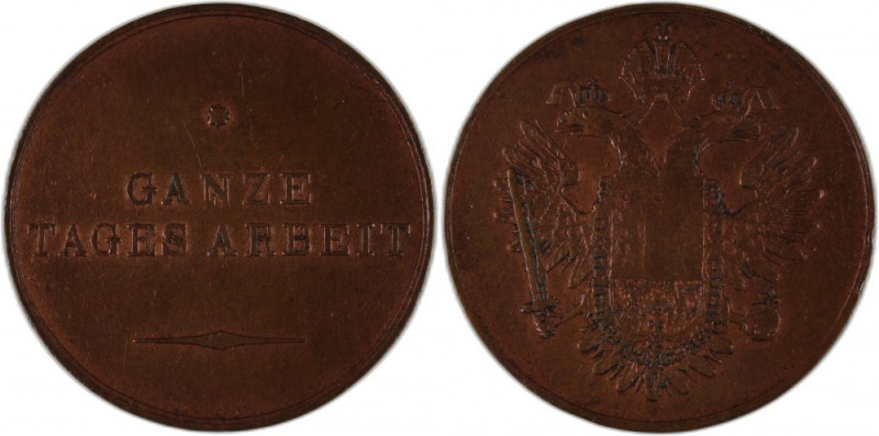 Austria Jeton 1843 Ganze Tages Arbeit Bronze 24.85 Gm Mint Luster Remains Franz ...