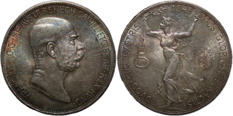 Austria 5 Corona 1908 Silver KM#2809 Franz Joseph I&nbsp; 60Th Anniversary of Re...