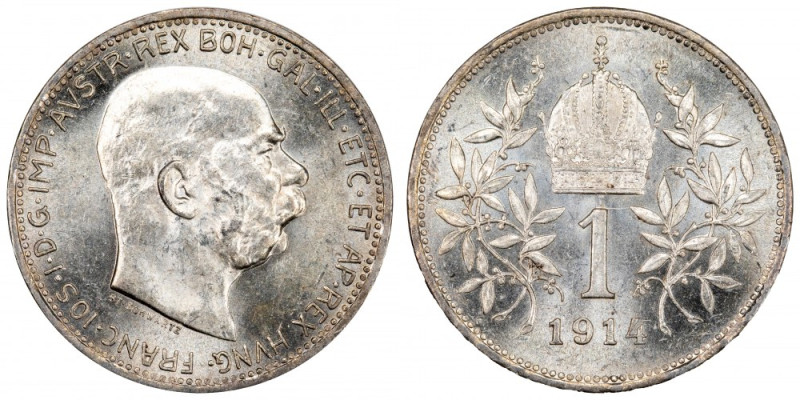 Austria 1 Corona 1914 Silver KM#2820&nbsp; Franz Joseph I&nbsp; 
Grade: UNC