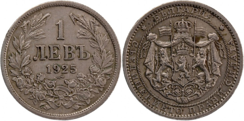 Bulgaria 1 Lev 1925 Boris III Thunderbolt mintmark minted in Poissy France Coppe...