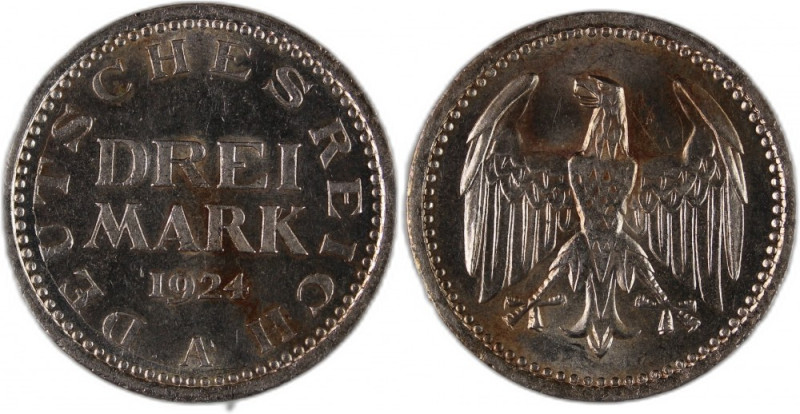 Germany Weimar Republic 3 Mark 1924 A Silver KM#43 Berlin Mint 
Grade: UNC