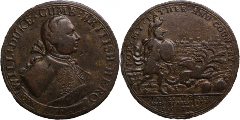 Great Britain Medal 1745 Bronze 14.84 Gm Carlisle Taken, William Duke of Cunberl...