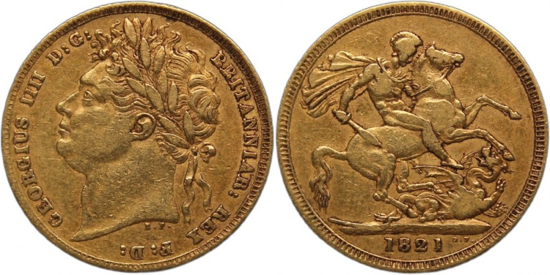 Great Britain 1 Sovereign 1821 Gold KM#682&nbsp; George IV 7.91 Gm 
Grade: VF+