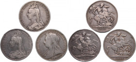 Great Britain Lot of 3 Crowns 1889/1890/1900 Silver