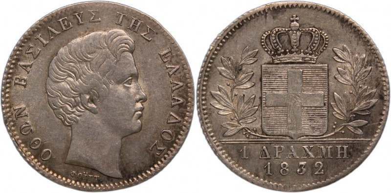 Greece 1 Drachma 1832 Key Date Silver KM#15 Othon (Otto of Bavaria) Weak Struck&...