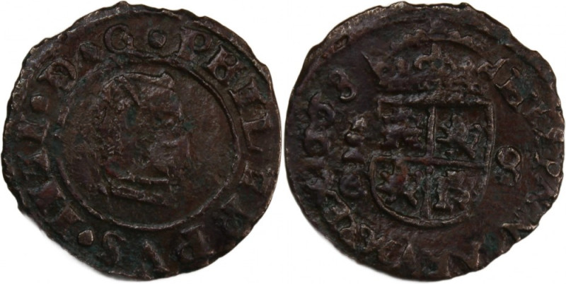 Spain 8 Maravedis 1663 KM#165 Copper Philipp IV

Grade: VF