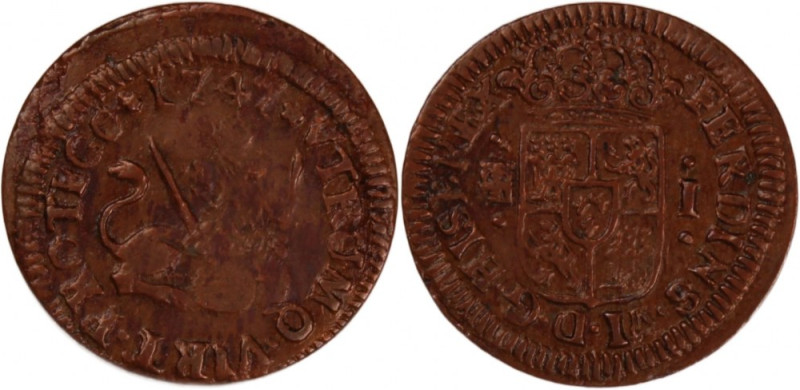 Spain 1 Maravedi 1747 Royal Segovia Mint Ferdinand VI Copper KM#368 Cal#717

G...