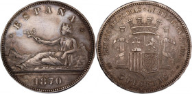 Spain 5 Pesetas 1870 SNM Silver