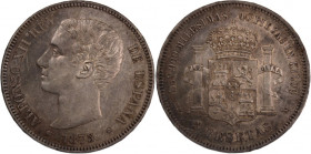 Spain 5 Pesetas 1875 DE M Silver