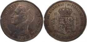 Spain 5 Pesetas 1876 DE M Silver