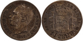 Spain 50 Centimos 1880 (8-0) MSM Silver