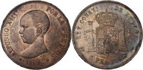 Spain 5 Pesetas 1888 MPM Silver