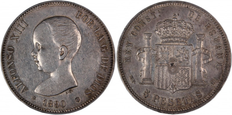 Spain 5 Pesetas 1890 (18-90) MPM Silver KM#689 Alfonso XII Mint Luster Remains&n...