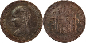 Spain 2 Pesetas 1892 PGM Silver