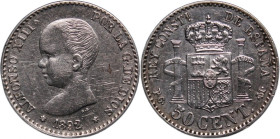 Spain 50 Centimos 1892 PGM-MPM (6-2) Rare