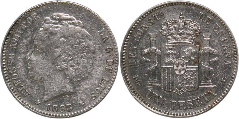 Spain 1 Peseta 1893 PG L Silver KM#702 Alfonso XIII&nbsp; (18-93) 
Grade: VF-XF