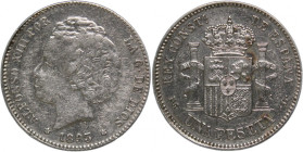 Spain 1 Peseta 1893 PG L Silver