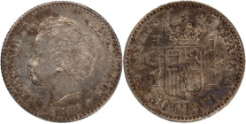 Spain 50 Centimos 1894 PGV Silver