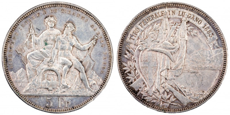 Switzerland 5 Francs 1883 KM#XS16 Lugano Shooting Festival mintage:30000 Pcs&nbs...