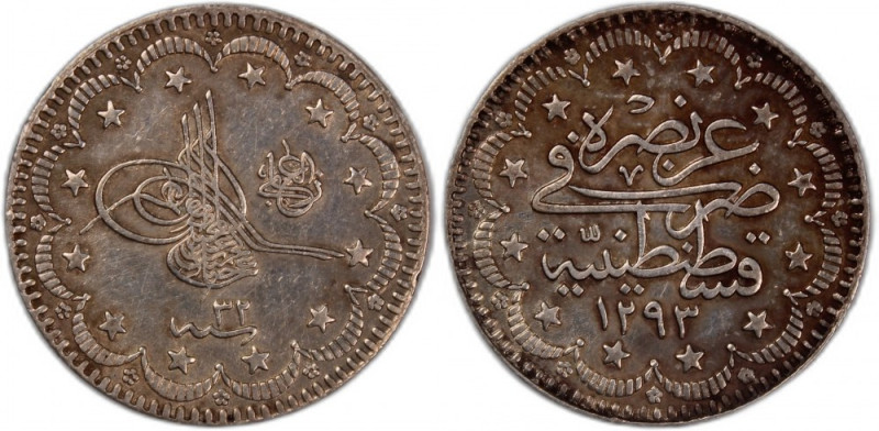 Turkey Ottoman Empire 5 Kurus 1906 (AH1293/32) Silver 1908 Constantinople Mint A...