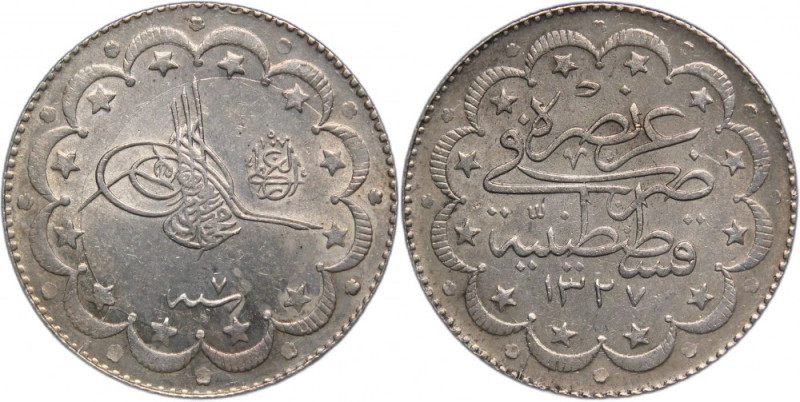 Turkey Ottoman Empire 10 Kurush 1915 (AH1327/7) Silver KM#772 12 Gm Mehmed V&nbs...