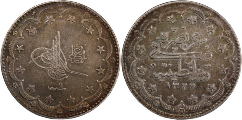 Turkey Ottoman Empire 20 Kurus 1917 (AH1327/9) Silver Mehmed V Reşâd Silver KM#7...