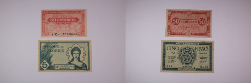 Algeria Lot of 2 Notes 1942-1944 Notes for Study 
Grade: AU-UNC