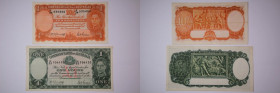 Australia Lot of 2 Notes 10 Shillings & 1 Dollar 1942