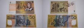 Australia Lot of 2 Notes 1 Dollar & 50 Dollars