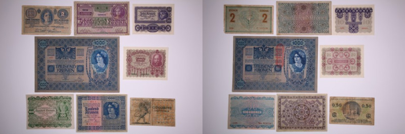 Austria Lot of 8 Notes Notes for Study 
Grade: F-UNC