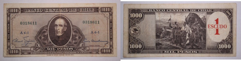 Chile 1 Escudo (1000 Pesos) 1960-61 KM#129

Grade: VF