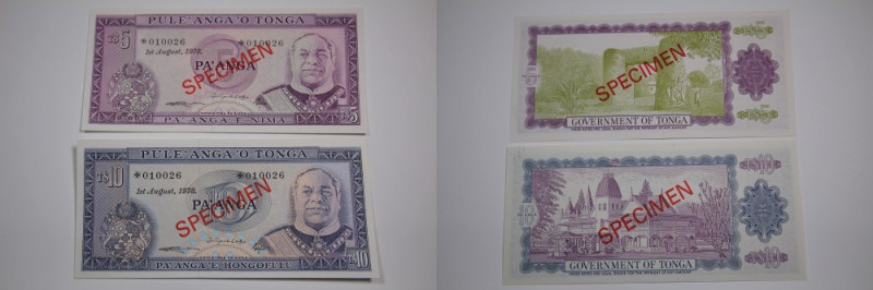 Tonga Lot of 2 Specimens 1978 Pick#21s&nbsp; 5 Pa'anga/Pick#22s 10 Pa'anga 
Gra...
