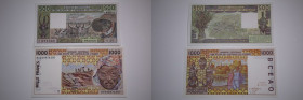 West African States Lot of 2 Notes 500 Francs & 1000 Francs