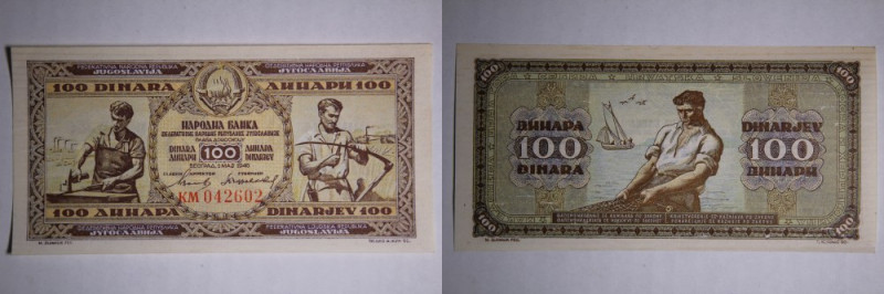 Yugoslavia 100 Dinara 1946 P#65 #KM042602&nbsp; 01.05.1946 
Grade: UNC