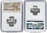 CALABRIA. Tarentum. Ca. 302-280 BC. AR didrachm (21mm, 7.78 gm, 8h). NGC AU 4/5 - 4/5. Philiarchus, Sa-, and Aga-, magistrates. Nude youth on horse st...