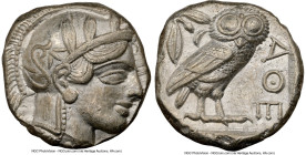 ATTICA. Athens. Ca. 440-404 BC. AR tetradrachm (23mm, 17.20 gm, 4h). NGC AU 5/5 - 4/5. Mid-mass coinage issue. Head of Athena right, wearing earring, ...