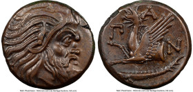 CIMMERIAN BOSPORUS. Panticapaeum. 4th century BC. AE (22mm, 8.24 gm, 11h). NGC AU 4/5 - 4/5, flan flaw. Head of bearded Pan right / Π-A-N, forepart of...