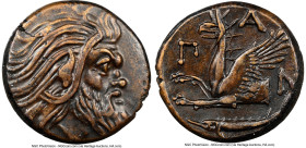 CIMMERIAN BOSPORUS. Panticapaeum. 4th century BC. AE (20mm, 6.80 gm, 11h). NGC Choice XF 4/5 - 5/5. Head of bearded Pan right / Π-A-N, forepart of gri...
