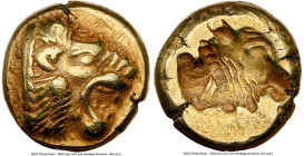 LESBOS. Mytilene. Ca. 521-478 BC. EL sixth-stater or hecte (10mm, 2.53 gm, 5h). NGC XF 5/5 - 4/5. Head of roaring lion right, wearing beaded collar / ...