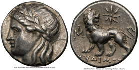 IONIA. Miletus. Ca. 4th-3rd centuries BC. AR drachm (15mm, 3.54 gm, 1h). NGC Choice VF 5/5 - 5/5. Cydimus, magistrate. Laureate head of Apollo to left...