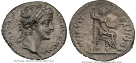 Tiberius (AD 14-37). AR denarius (19mm, 3.42 gm, 11h). NGC AU 5/5 - 1/5. Lugdunum, ca. AD 18-35. TI CAESAR DIVI-AVG F AVGVSTVS, laureate head of Tiber...