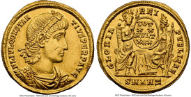 Constantius II, as Augustus (AD 337-361). AV solidus (26mm, 4.49 gm, 11h). NGC AU 5/5 - 2/5, scratches, edge marks. Antioch, 7th officina, AD 347-355....
