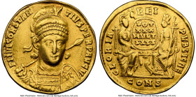 Constantius II, as Augustus (AD 337-361). AV solidus (20mm, 4.31 gm, 5h). NGC VF 5/5 - 2/5, ex-jewelry, bushed, edge bend. Constantinople, AD 351-355....
