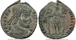 Vetranio (AD 350). BI centenionalis (22mm, 12h). NGC Choice XF, flan flaws. Siscia, 1st officina. D N VETRA-NIO P F AVG, laureate, draped, and cuirass...