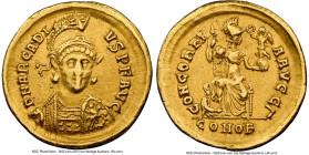 Arcadius, Eastern Roman Empire (AD 383-408). AV solidus (20mm, 4.44 gm, 5h). NGC Choice VF 5/5 - 4/5, die shift. Constantinople, 3rd officina, ca. AD ...