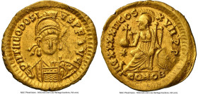 Theodosius II, Eastern Roman Empire (AD 402-450). AV solidus (21mm, 4.43 gm, 5h). NGC Choice XF 4/5 - 2/5, edge bends, brushed, marks. Constantinople,...